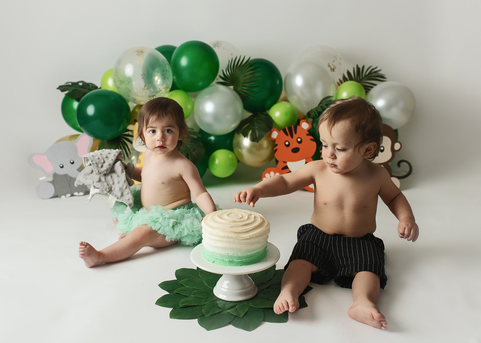 twin cake smash wild ones themed session for studio baby pictures in minneapolis